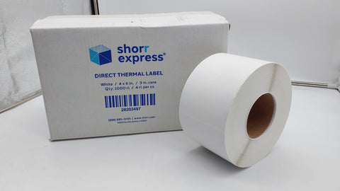Box of 4 1000-sheet Rolls of Shorr Express 4x6 in Direct Thermal Label with 3 in Core,