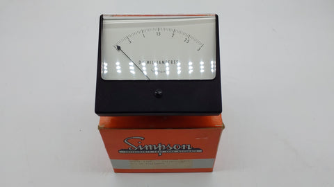 Lot of 2 Simpson Electric test meters (Model 1329, Cat. No. 6480, Box No. 5-113843) 0-3 DC Milliamps