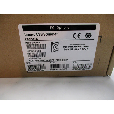Lenovo USB Soundbar OA36190 Stereo Speaker for ThinkCentre ThinkVision