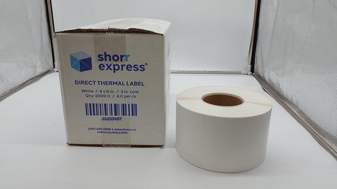 Box of 4 1000-sheet Rolls of Shorr Express 4x6 in Direct Thermal Label with 3 in Core,