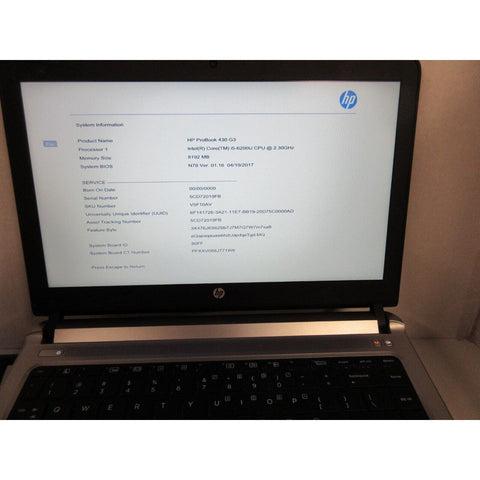 HP Probook 430 G3 Notebook, i5-6200U@2.30GHz, 500HDD, 8GB Ram, Win 10, PreOwned